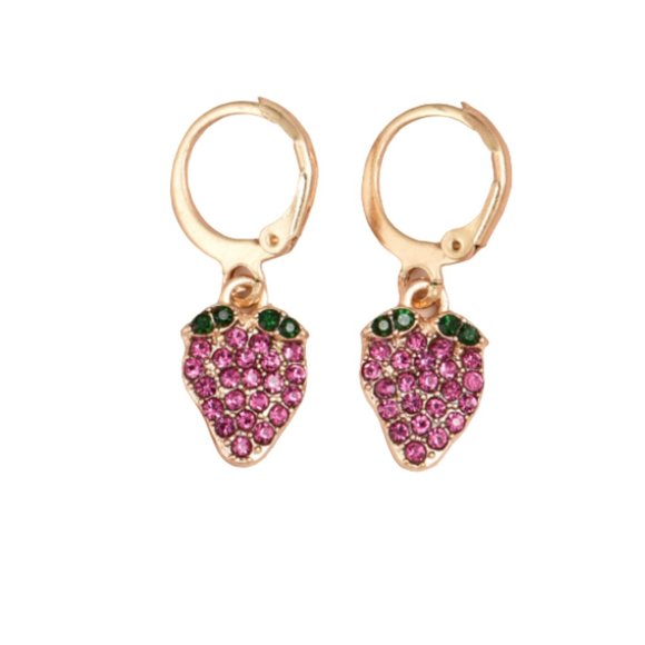 Other - NEW!!  CUTE! PINK & GREEN CZ STRAWBERRY EARRINGS!! FUN! SUMMER Charming Vacation